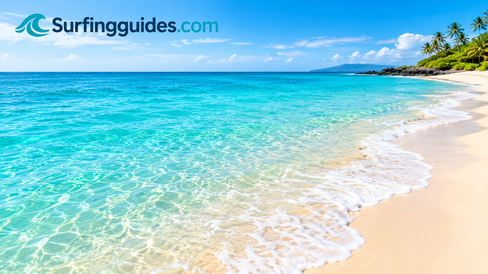 Clear turquoise ocean water meeting a bright sandy beach